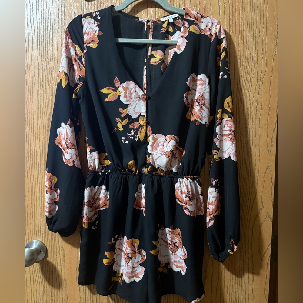 Charlotte Russe Black Floral Jumpsuit
